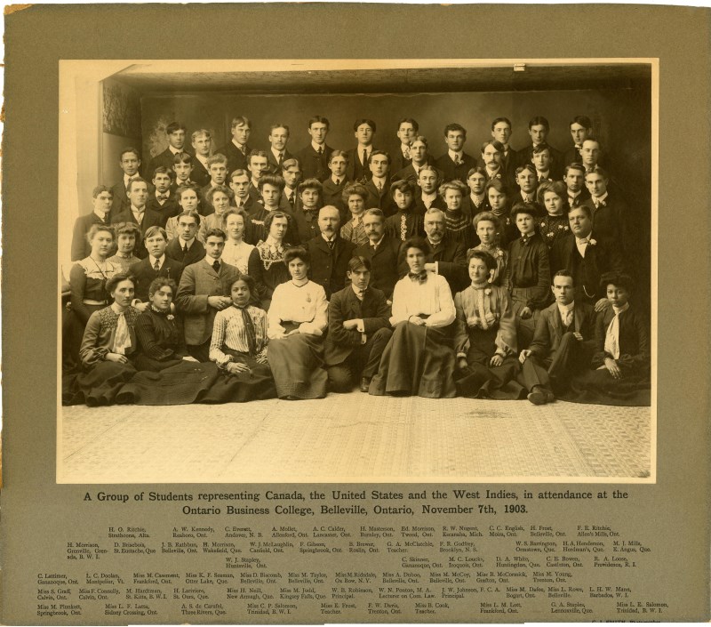 Class photo of students at the Ontario Business College in Belleville from 1903