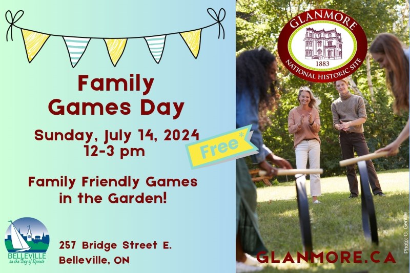 Family Games Day, July 14 12-3 PM photo of people playing barrel hoop bowling