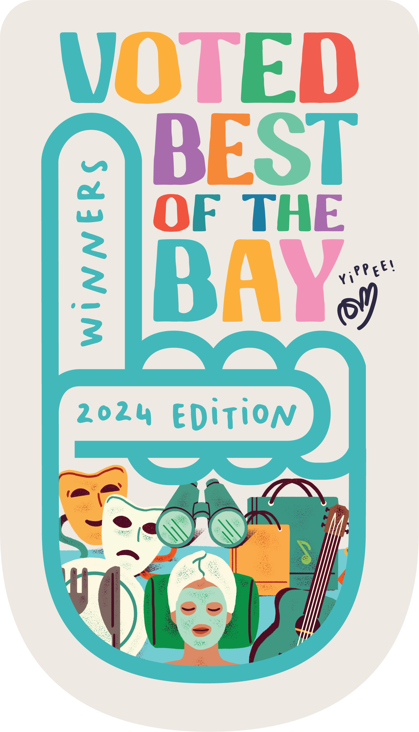 a graphic featuring a collage of icons representing businesses and attractions and the words "Best of the Bay Winner 2024!"